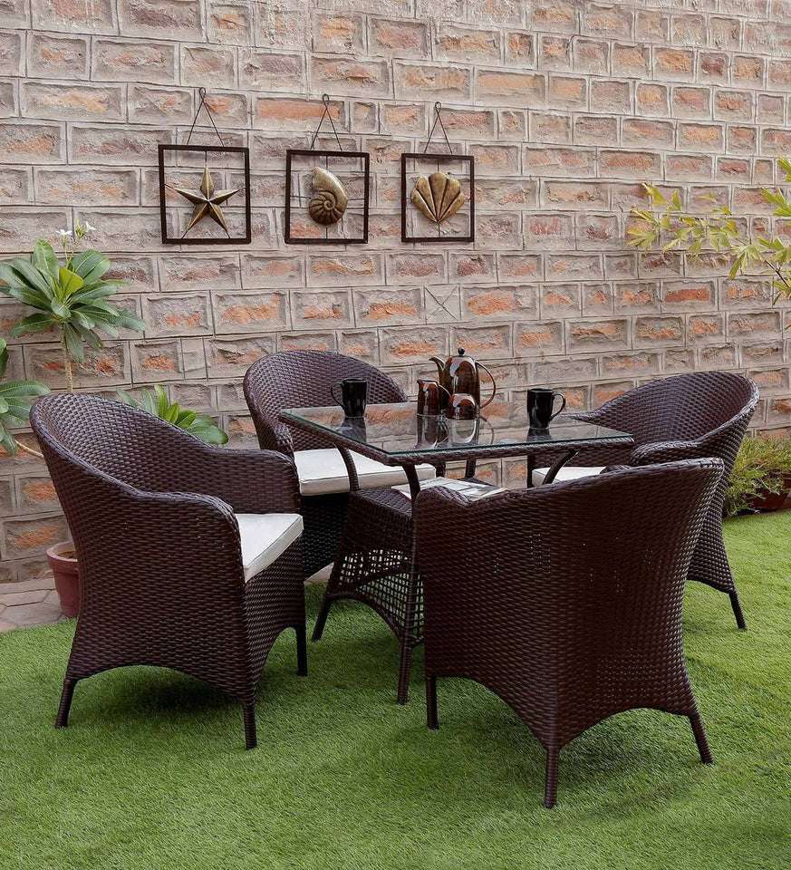 TRENDY FURNITURE OUTDOOR PATIO SEATING SET 2 CHAIRS AND 1 TABLE SET (BROWN)